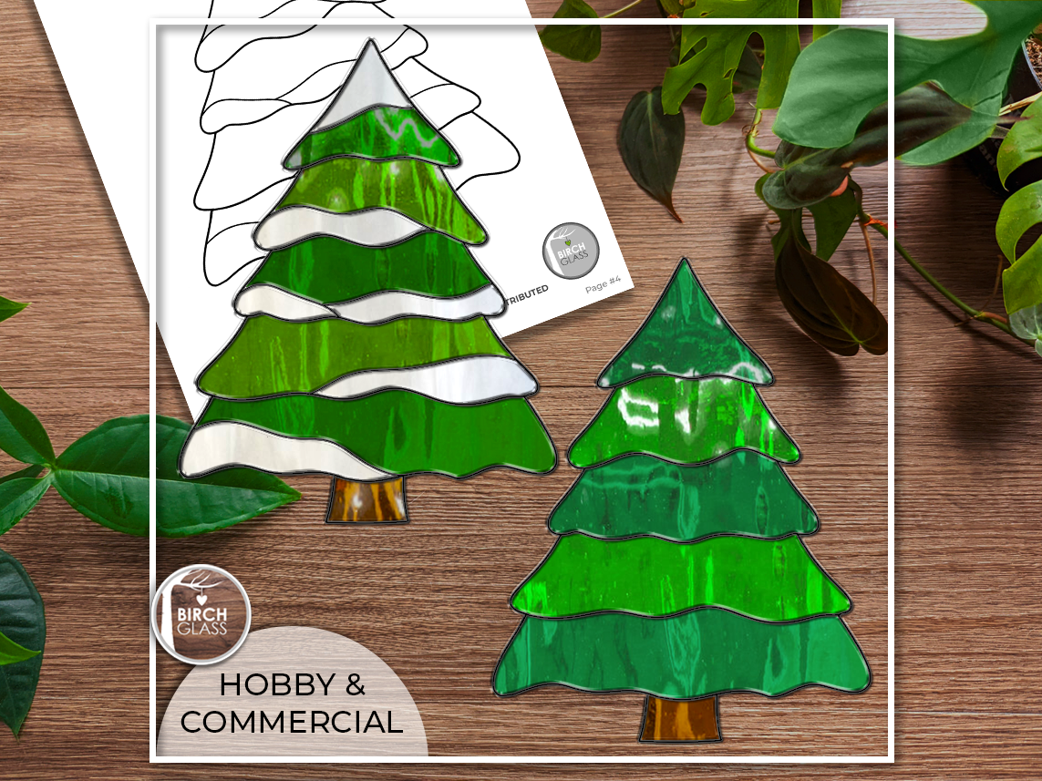 PATTERN • Snowy Christmas Tree X2 Stained Glass Pattern – Birch Glass pattern-snowy-christmas-tree-x2-stained-glass-pattern-birch-glass