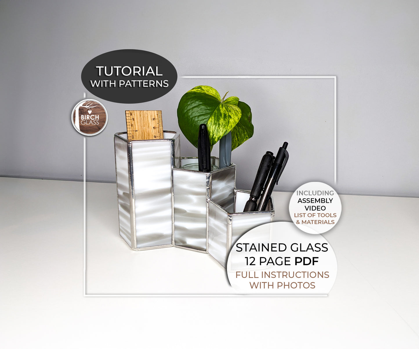 TUTORIAL • Pentagon Desk Organizer (Full Instructions & Bonus Video) Stained Glass Pattern