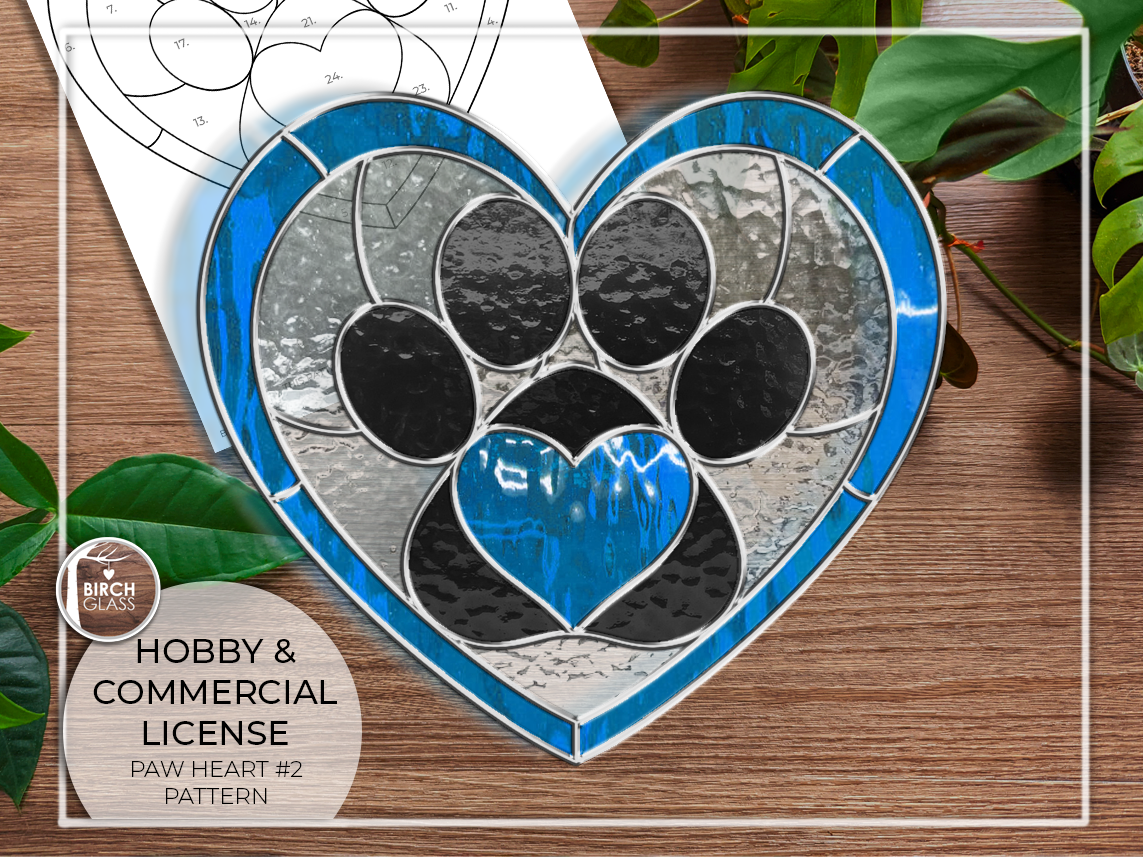 PATTERN • Paw Heart #2 Stained Glass Pattern – Birch Glass pattern-paw-heart-2-stained-glass-pattern-birch-glass