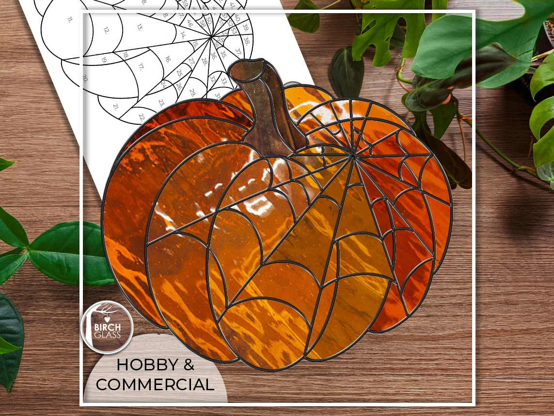 PATTERN • Spiderweb Pumpkin Stained Glass Pattern – Birch Glass PATTERN • Spiderweb Pumpkin Stained Glass Pattern – Birch Glass