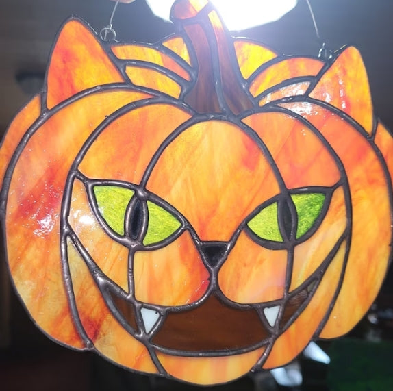 PATTERN • Halloween Pumpkitty Stained Glass Pattern