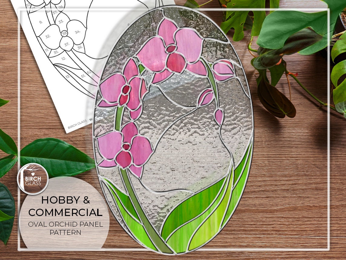 PATTERN • Orchid Oval Panel Stained Glass Pattern – Birch Glass pattern-orchid-oval-panel-stained-glass-pattern-birch-glass