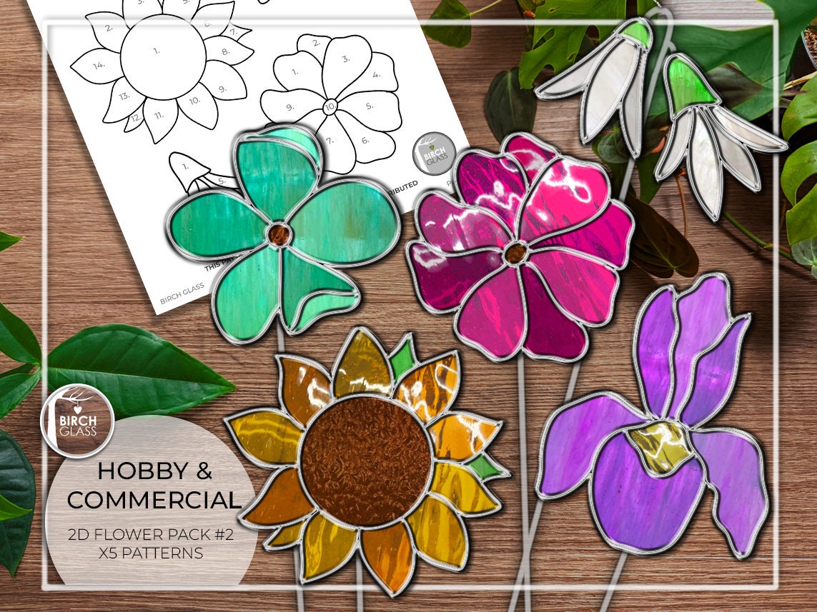 PATTERNS • Flower Pack x5 Beginner Stained Glass Patterns #2 – Birch Glass patterns-flower-pack-x5-beginner-stained-glass-patterns-2-birch-glass