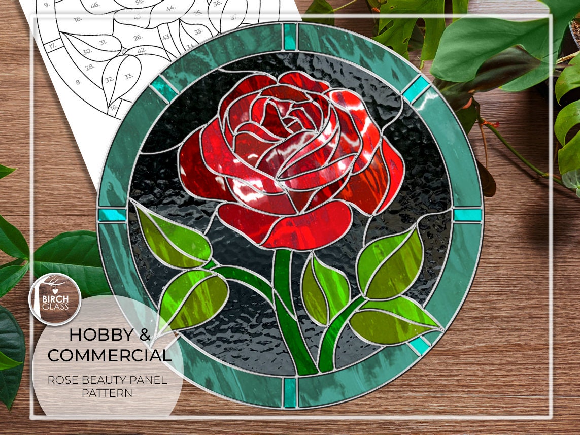 PATTERN • Rose Beauty Panel Stained Glass Pattern – Birch Glass pattern-rose-beauty-panel-stained-glass-pattern-birch-glass