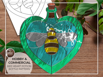 PATTERN • Bee Heart Shaped Bottle Stained Glass Pattern