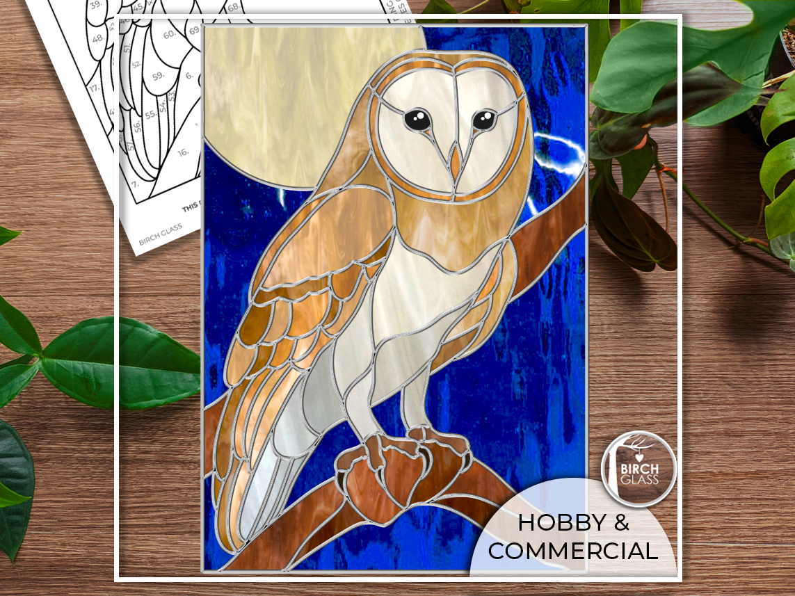 PATTERN • Barn Owl Panel Stained Glass Pattern PNG & PDF Download – Birch Glass pattern-barn-owl-panel-stained-glass-pattern-png-pdf-download-birch-glass