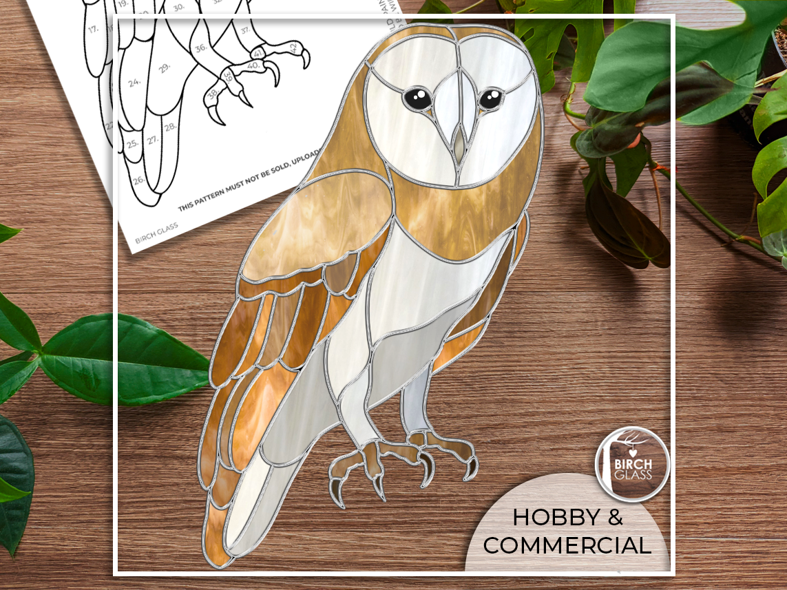 PATTERN • Barn Owl Branches Stained Glass Pattern PNG & PDF Download – Birch Glass pattern-barn-owl-branches-stained-glass-pattern-png-pdf-download-birch-glass