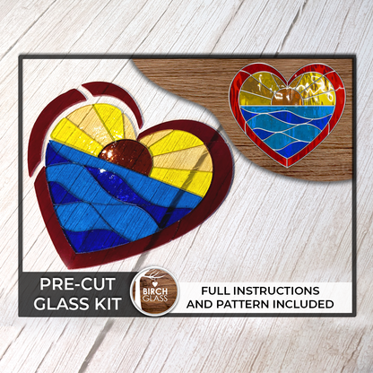 Precut Sunset Ocean Heart Succulent Kit - Stained Glass, Mosaics & More