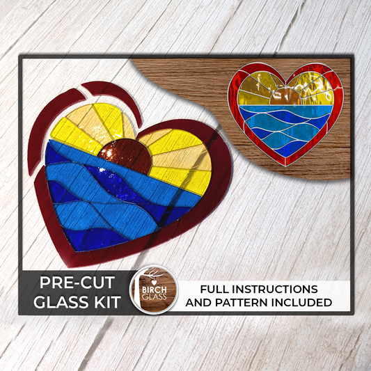 Precut Sunset Ocean Heart Succulent Kit - Stained Glass, Mosaics & More