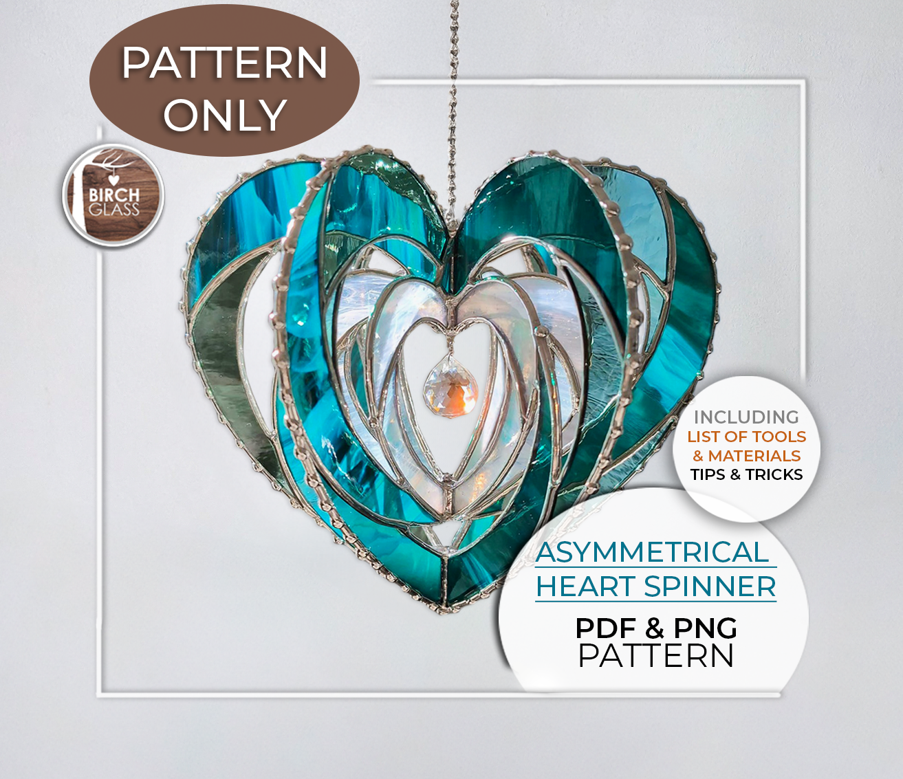 3D PATTERN • Asymmetrical Heart Spinner Stained Glass Pattern (PATTERN ONLY)