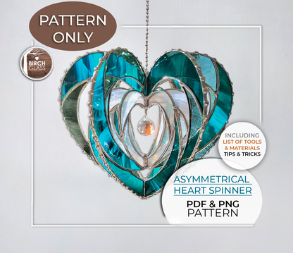 3D PATTERN • Asymmetrical Heart Spinner Stained Glass Pattern (PATTERN ONLY)