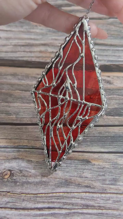 RED Glass Magic Fire Crystal Suncatcher Plant Stake