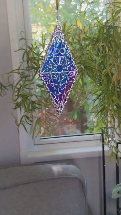 MERMAID Deep Blue Iridized Glass Magic Crystal Suncatcher Plant Stake - Ocean, Sea, Sea Creatures