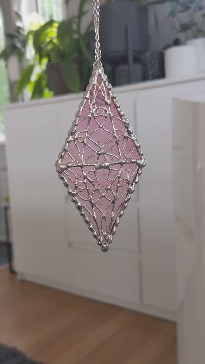 PINK Glass Magic Crystal Suncatcher Plant Stake, Sparkly Solder Details