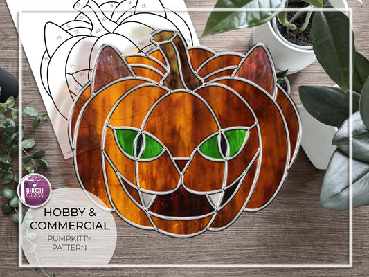 PATTERN • Halloween Pumpkitty Stained Glass Pattern