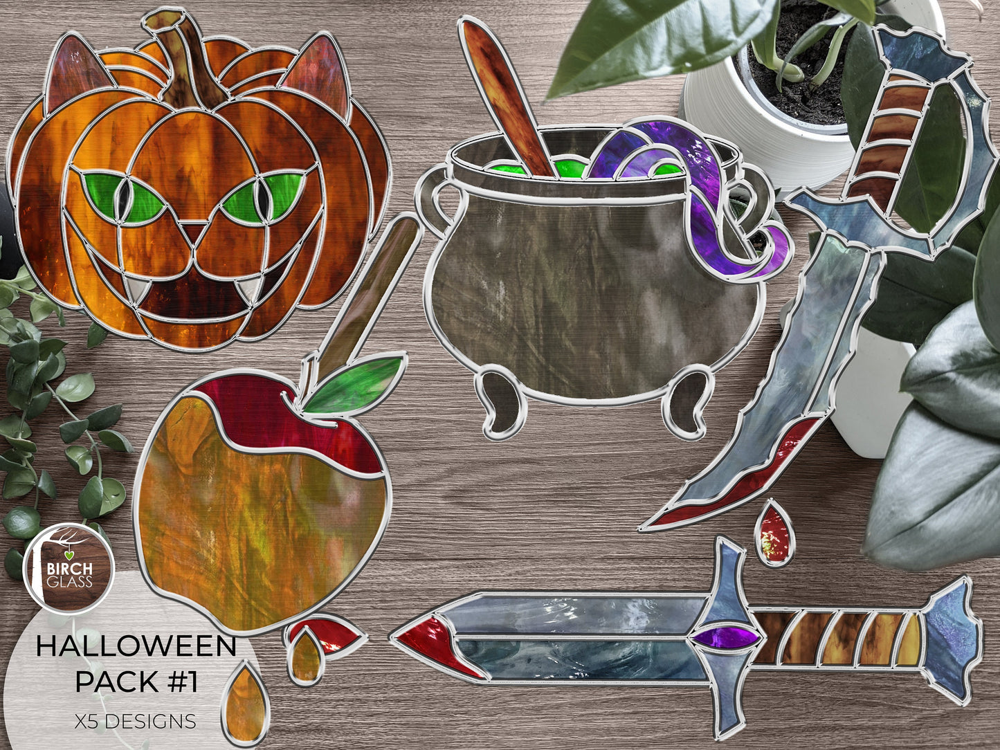 PATTERN • Halloween Pumpkitty Stained Glass Pattern