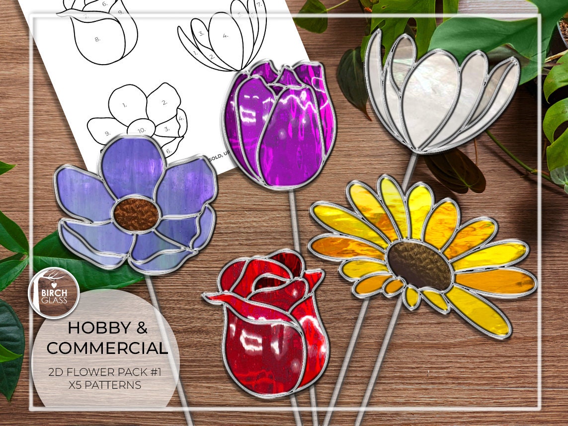 PATTERNS • Flower Pack x5 Beginner Stained Glass Patterns #1