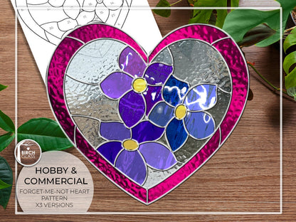 PATTERN • Forget Me Not Flower Heart Stained Glass Pattern