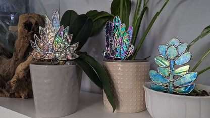 Stained Glass Succulent Plant Stake - Choose Your Colour - Garden Stake, Cactus