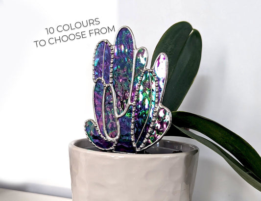 Stained Glass Succulent Plant Stake - Choose Your Colour - Garden Stake, Cactus