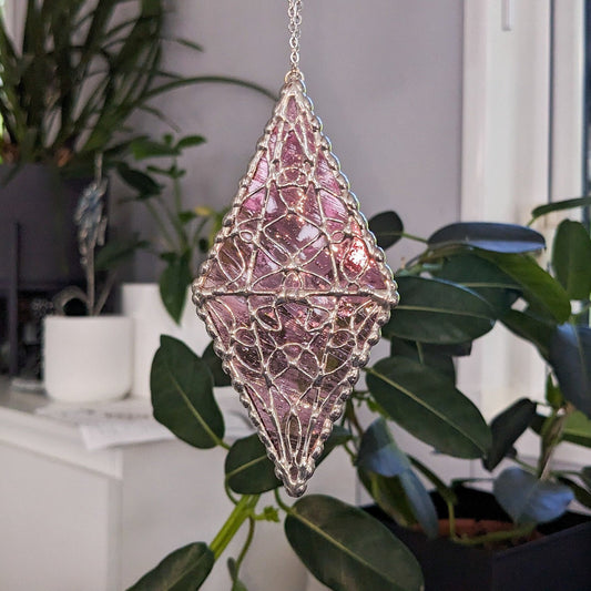 PINK Glass Magic Crystal Suncatcher Plant Stake, Sparkly Solder Details