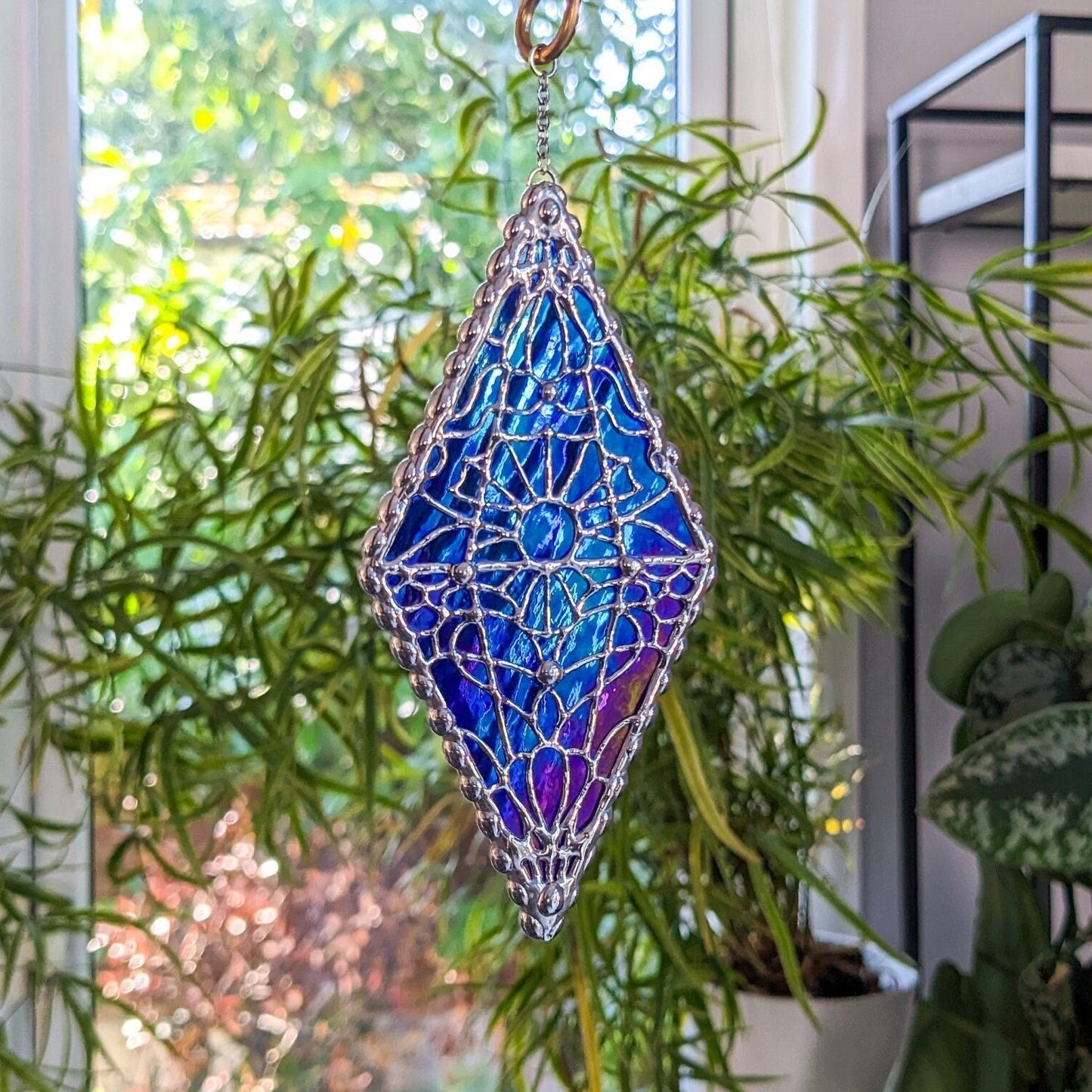 MERMAID Deep Blue Iridized Glass Magic Crystal Suncatcher Plant Stake - Ocean, Sea, Sea Creatures