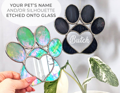 Personalized Glass Silhouette Paw Print With Etched Name & Pet