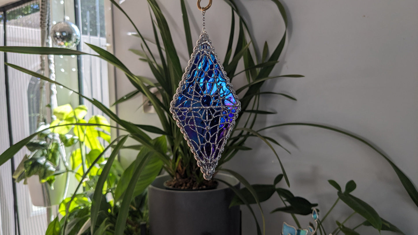 MERMAID Deep Blue Iridized Glass Magic Crystal Suncatcher Plant Stake - Ocean, Sea, Sea Creatures